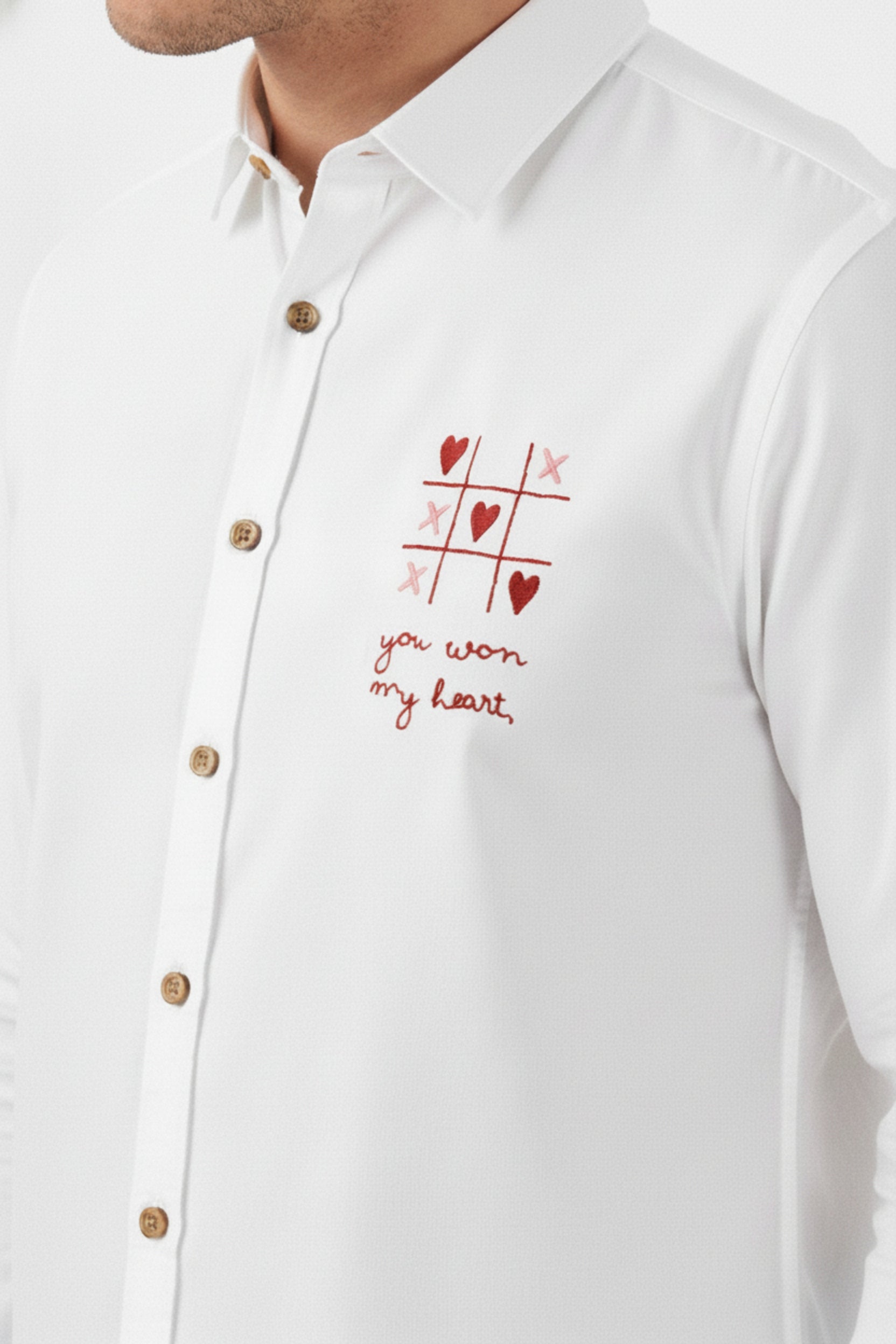 Men's Oxford Shirt with "Tic-Tac-Toe" Heart Embroidery