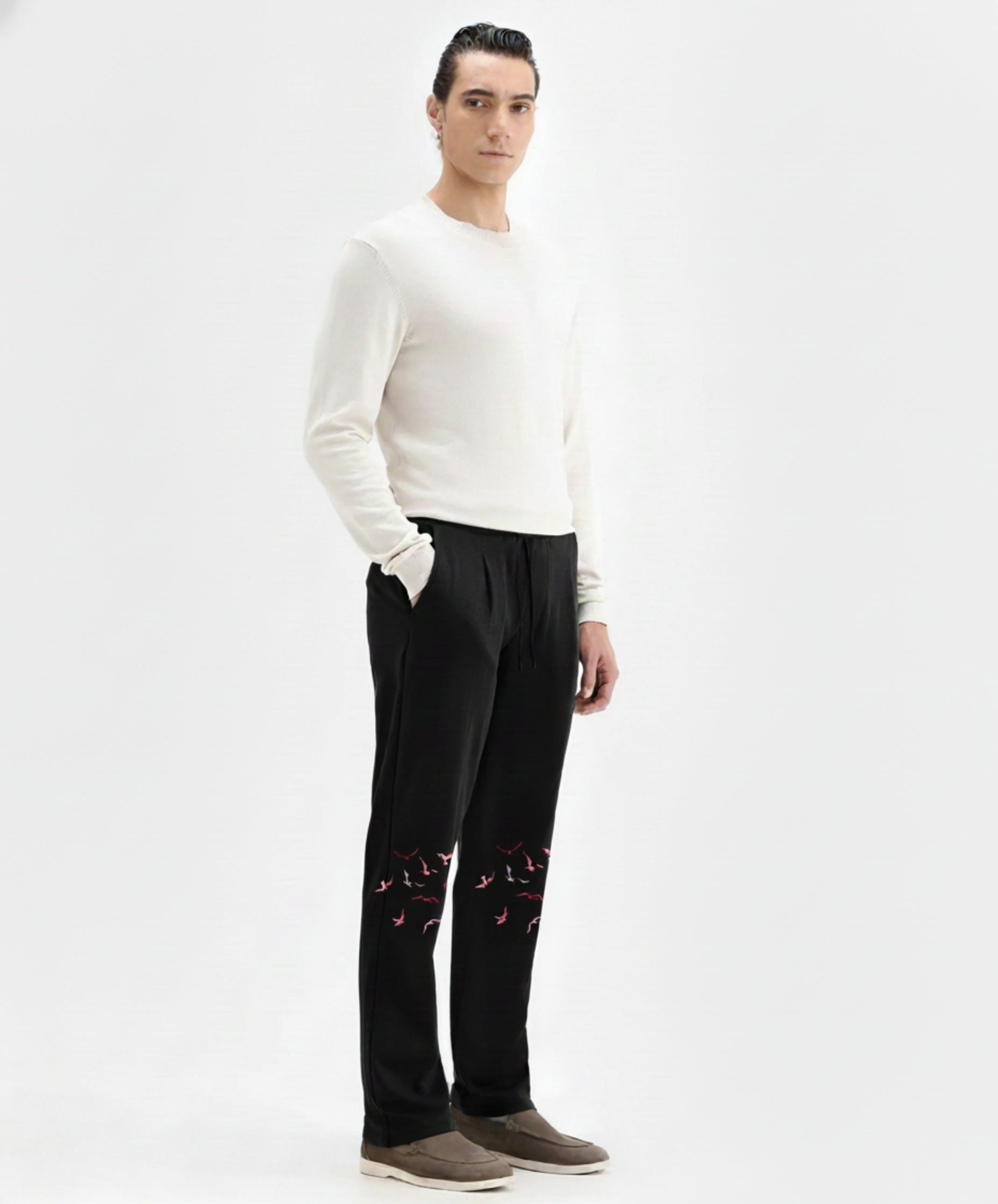 Flying Birds Embroidered Relaxed-Fit Trousers