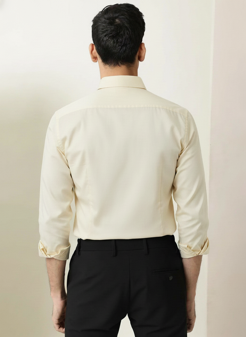 Men’s Cream Slim Fit Shirt with Tiger and Wave Embroidery