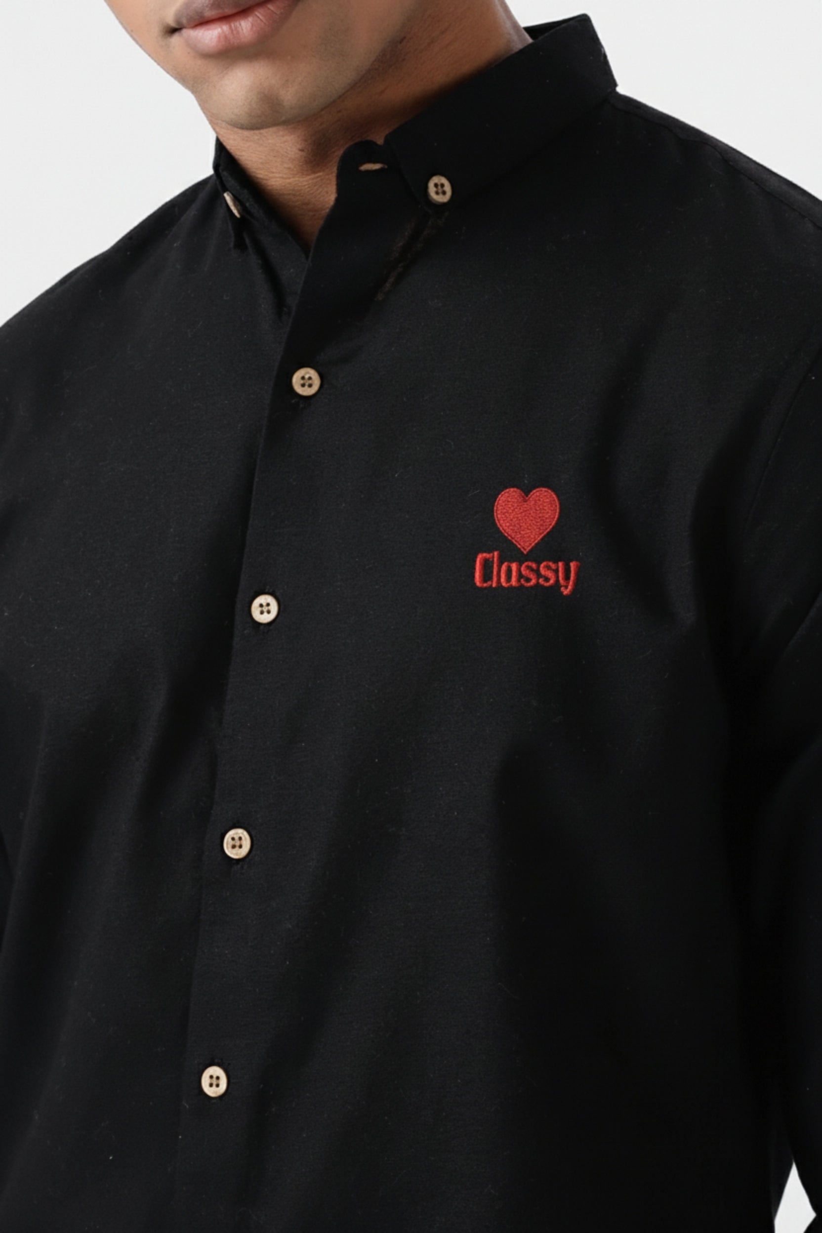 Men's "Classy" Heart Print Casual Button-Down Shirt with Contrast Buttons