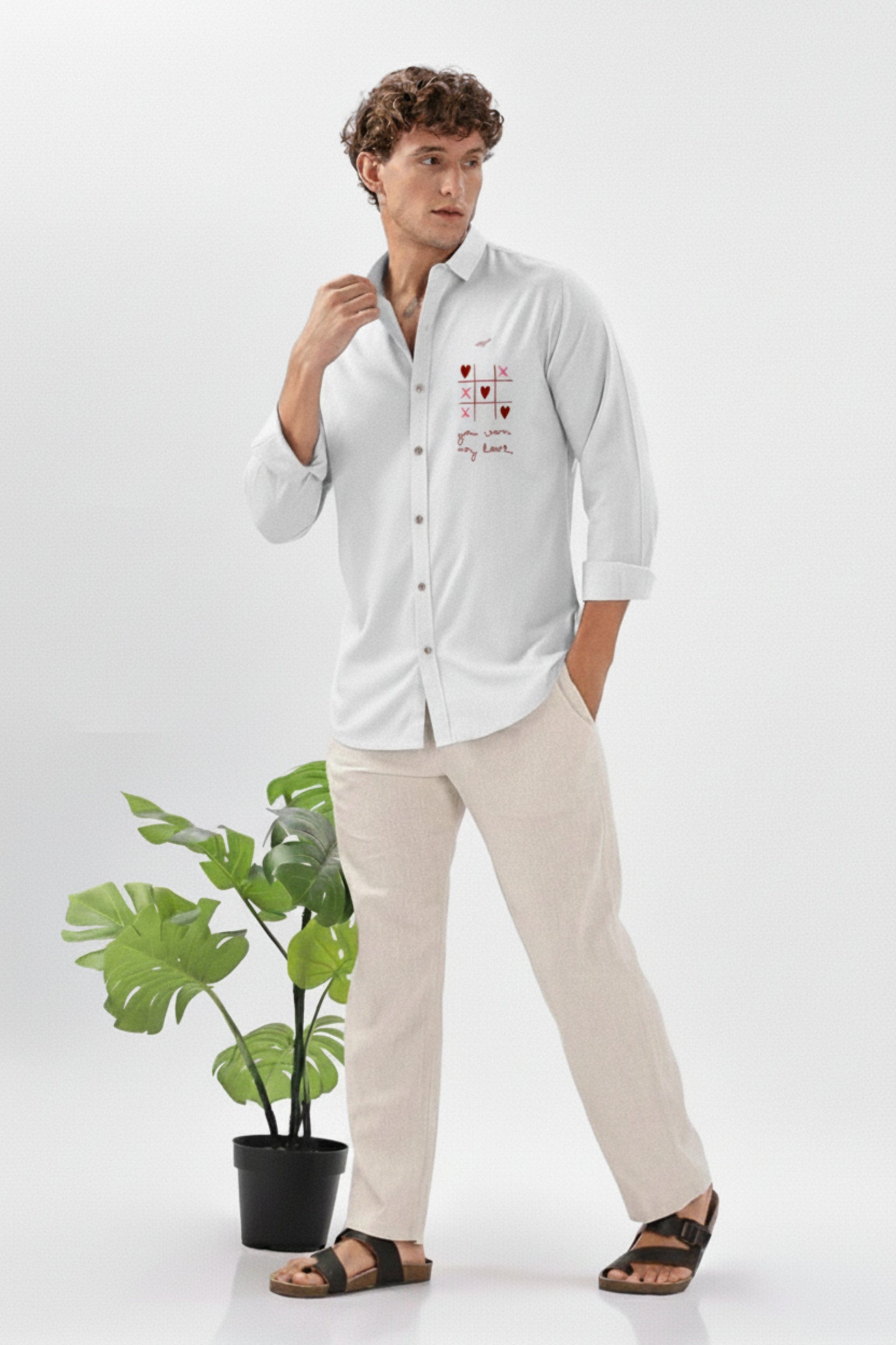 Men's Oxford Shirt with "Tic-Tac-Toe" Heart Embroidery