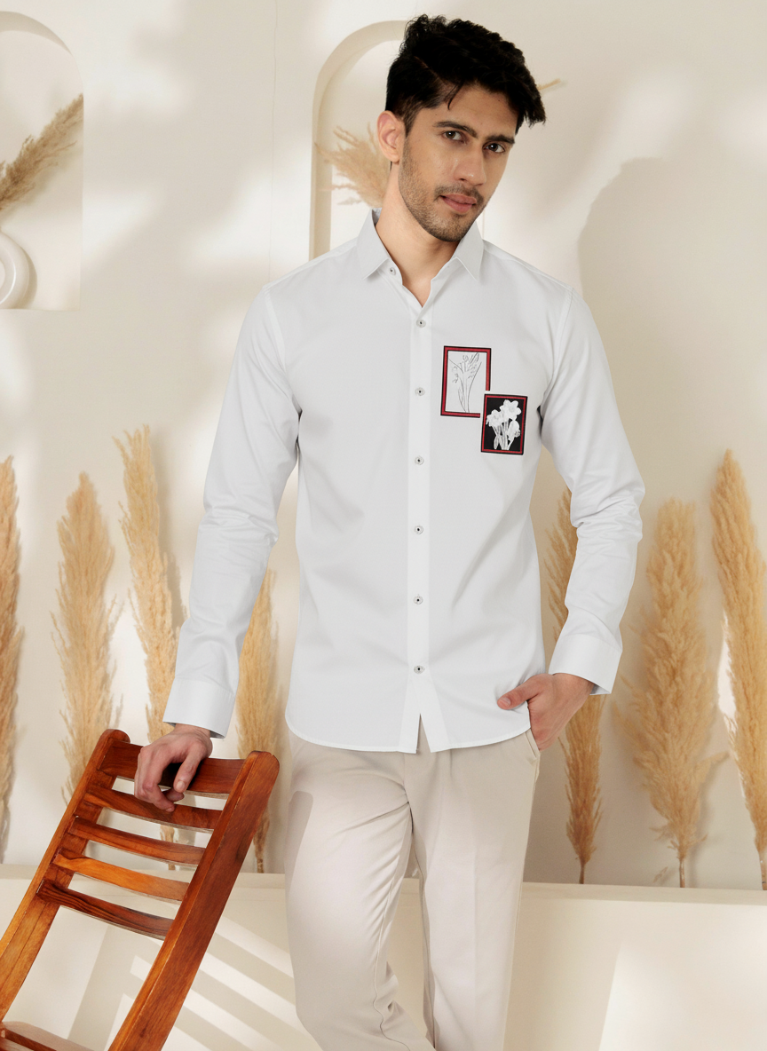 Floral Frame Embroidered Patch Shirt