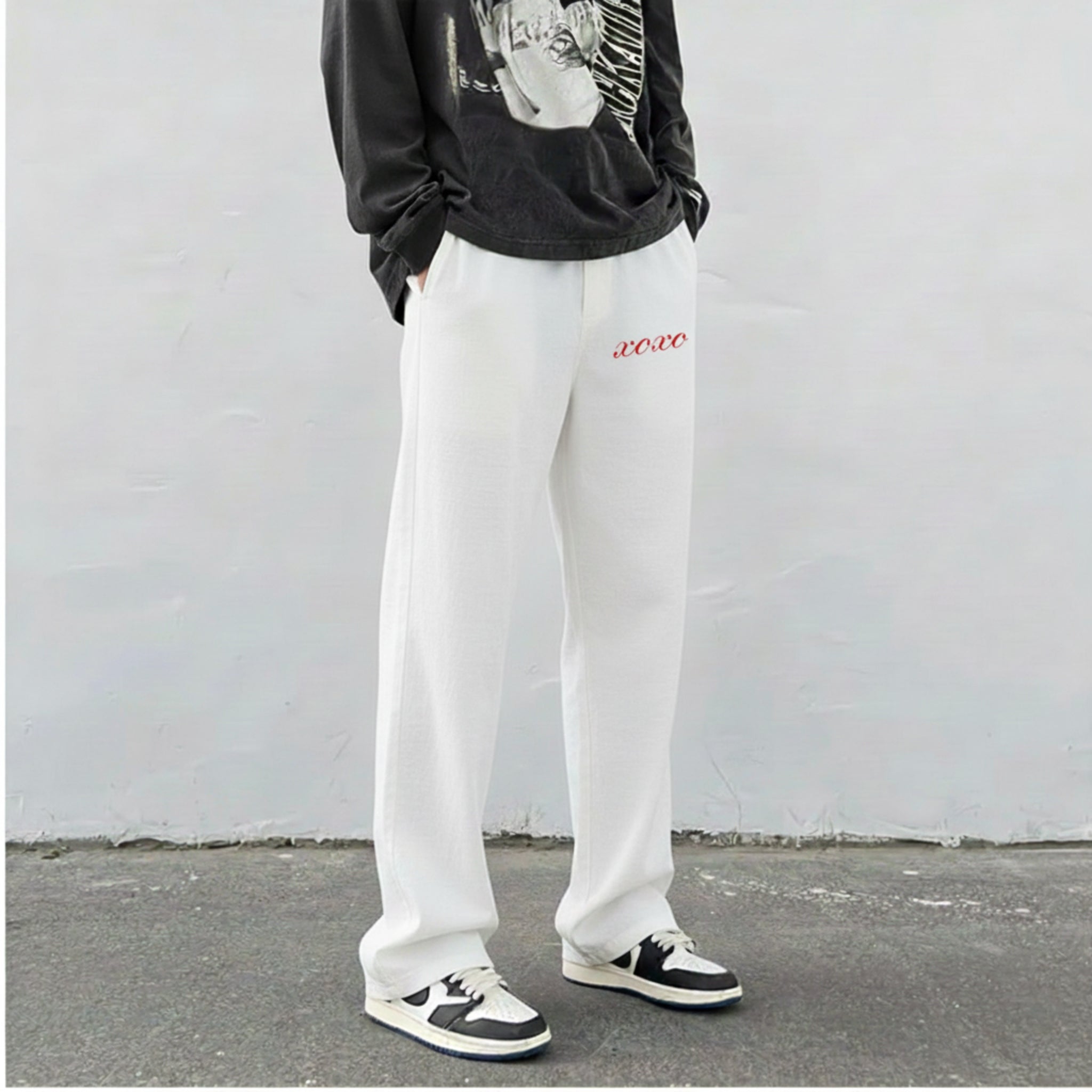 XOXO Embroidered Relaxed-Fit Streetwear Trouser