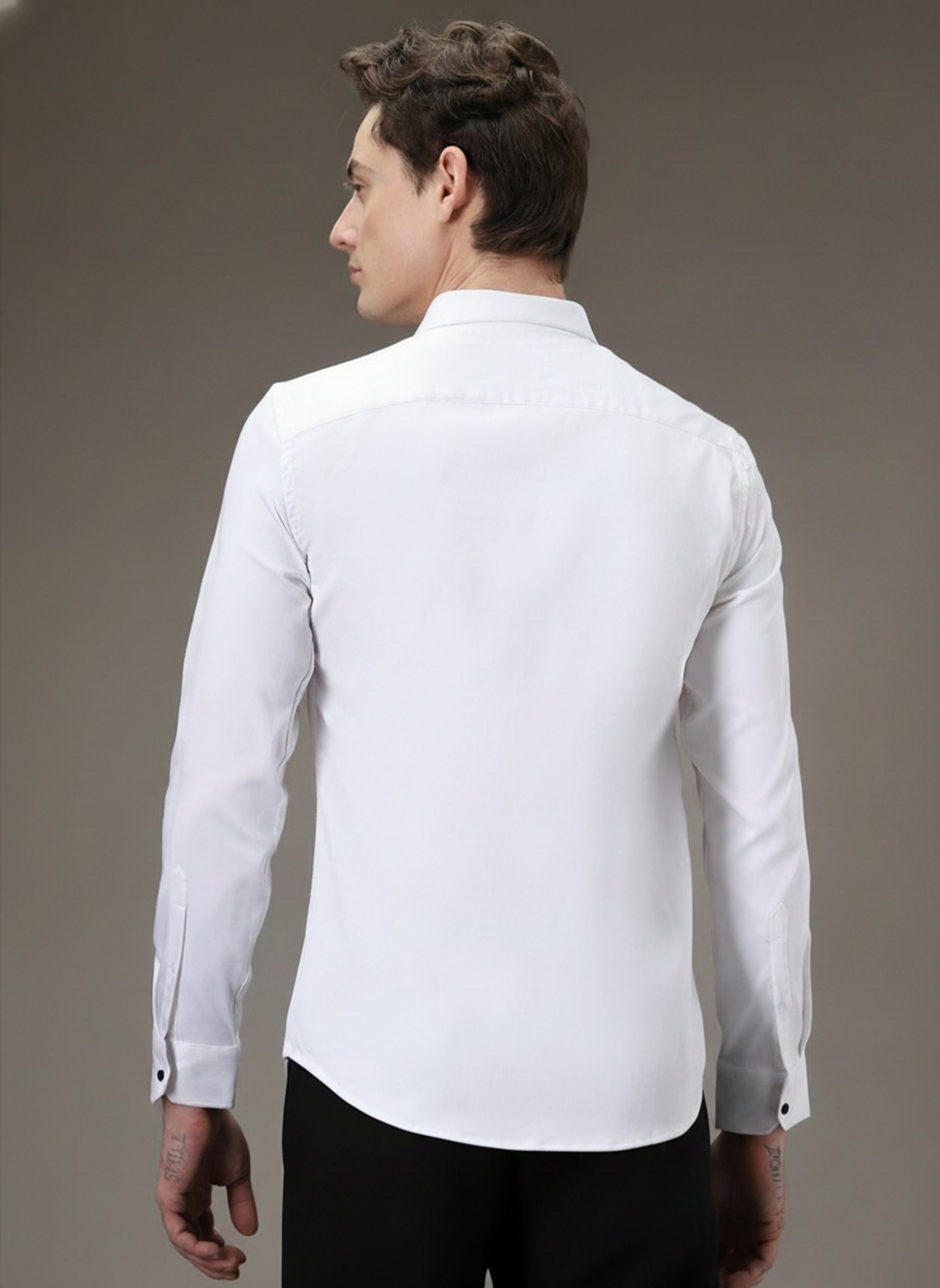 Men's Slim-Fit Shirt with Blue Swallow Flock Embroidery