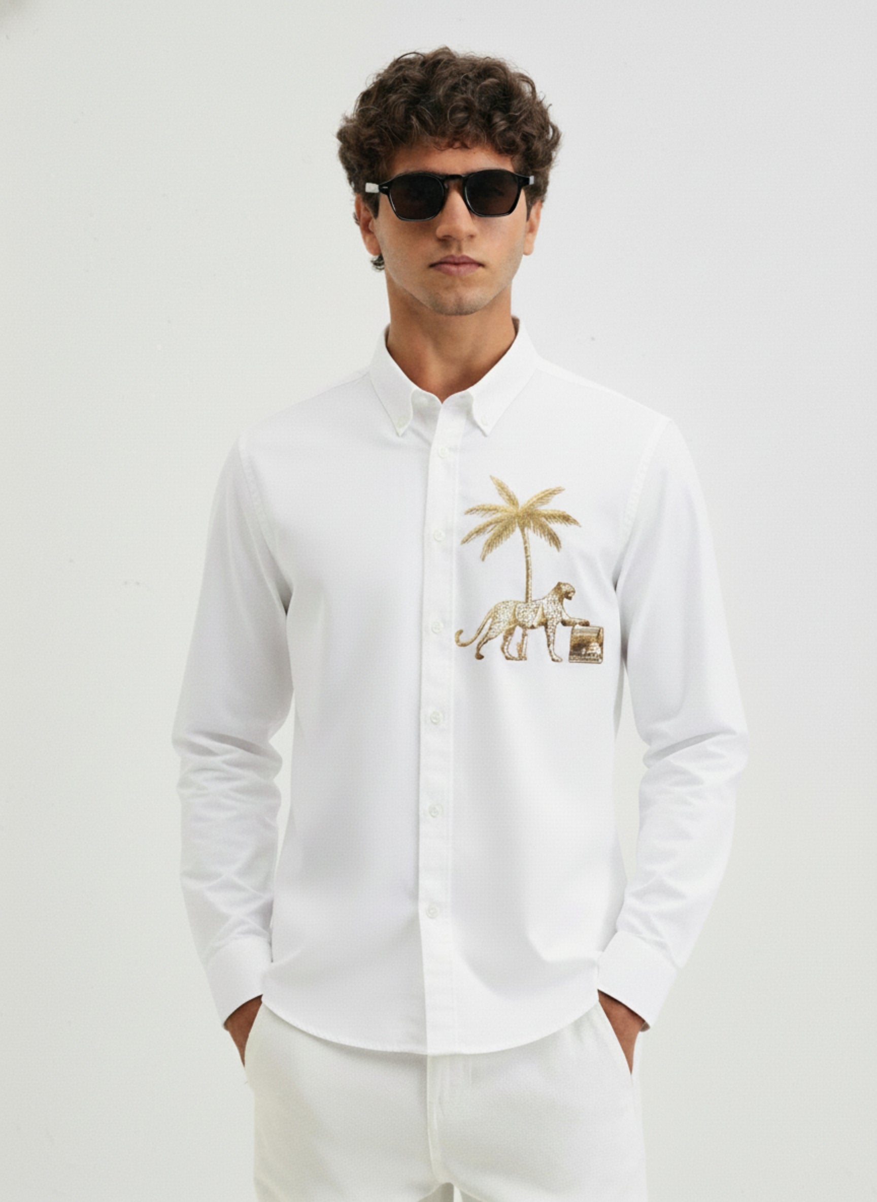 Men's Premium Poplin Shirt with Embroidered Cheetah Motif