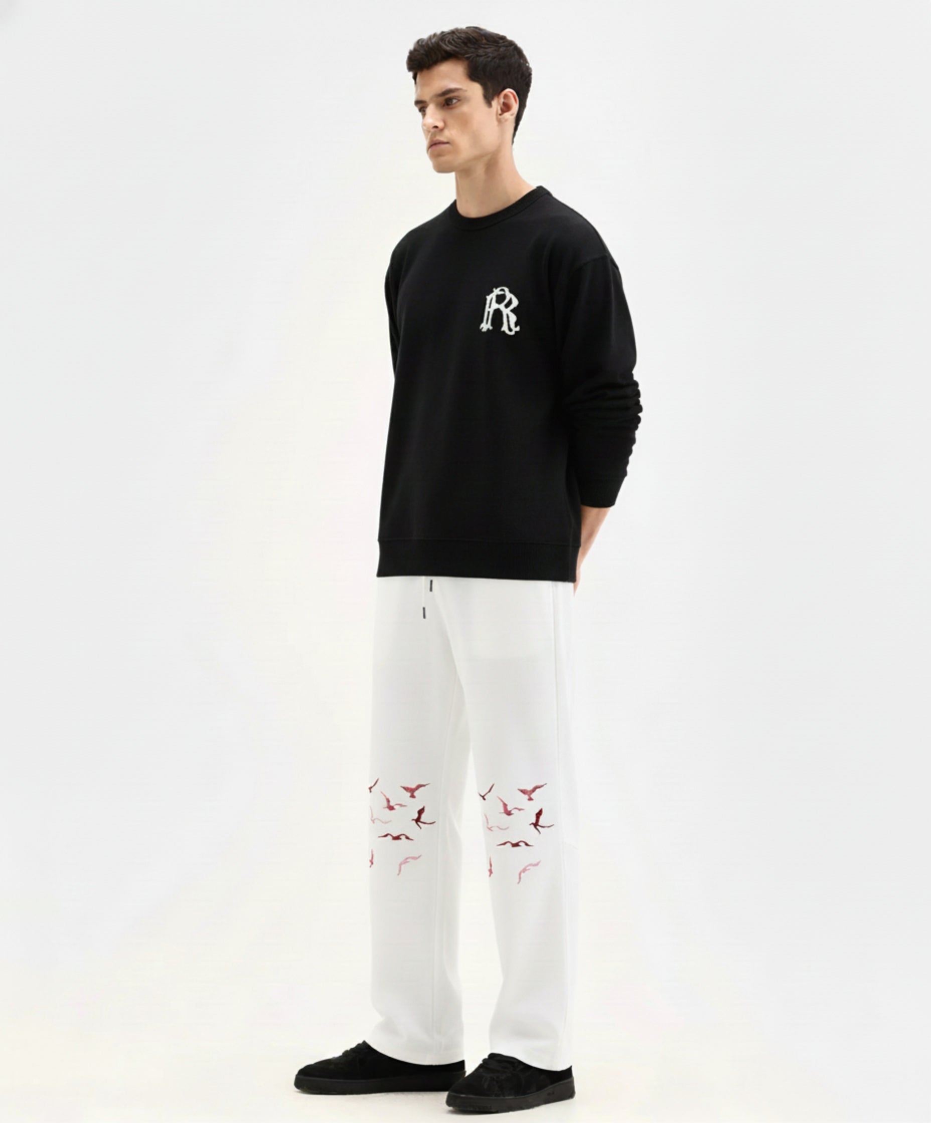 Flying Birds Embroidered Relaxed-Fit Trousers