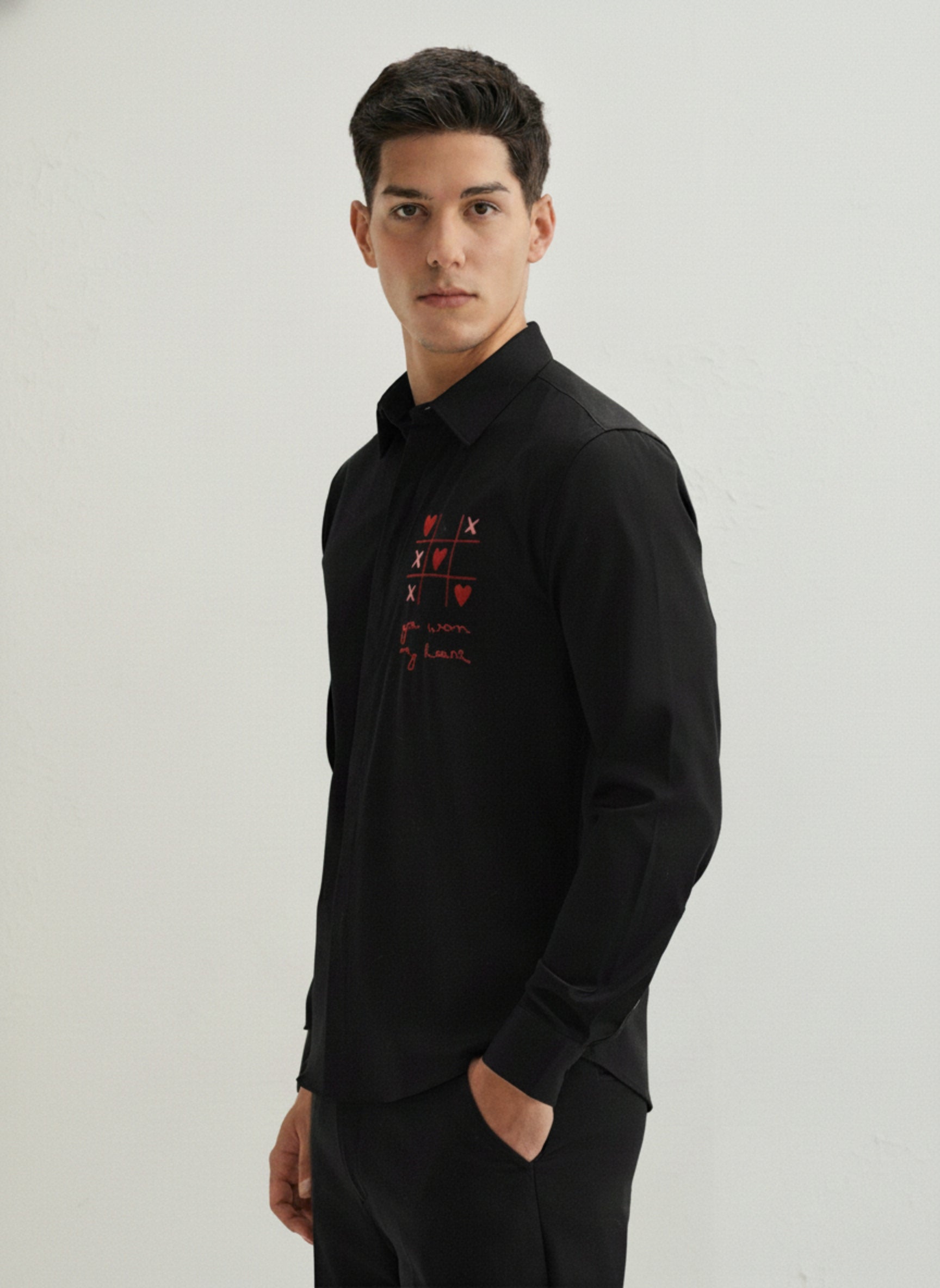 Men's Oxford Shirt with "Tic-Tac-Toe" Heart Embroidery