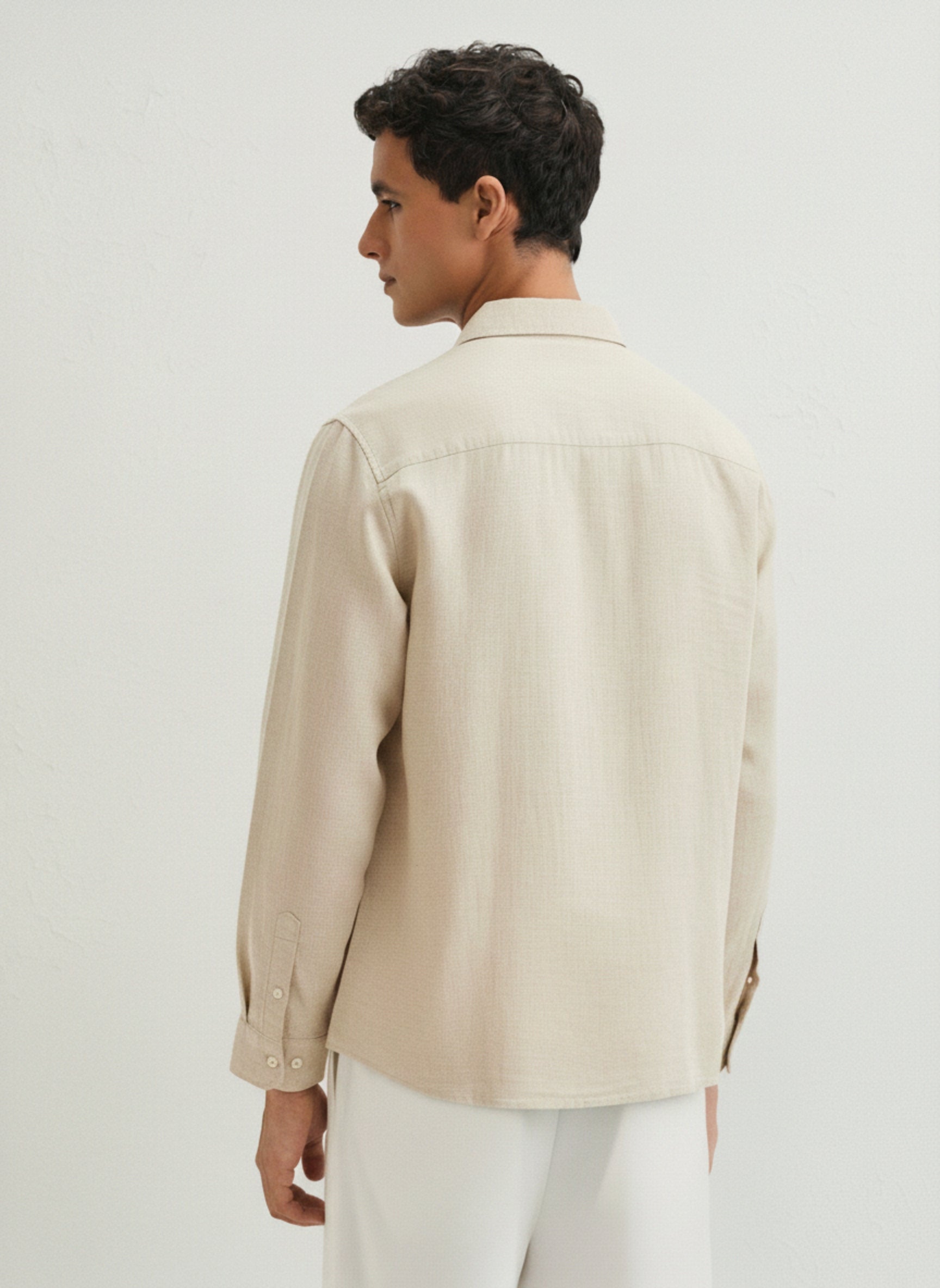 Men's Slim-Fit Shirt with Blue Swallow Flock Embroidery