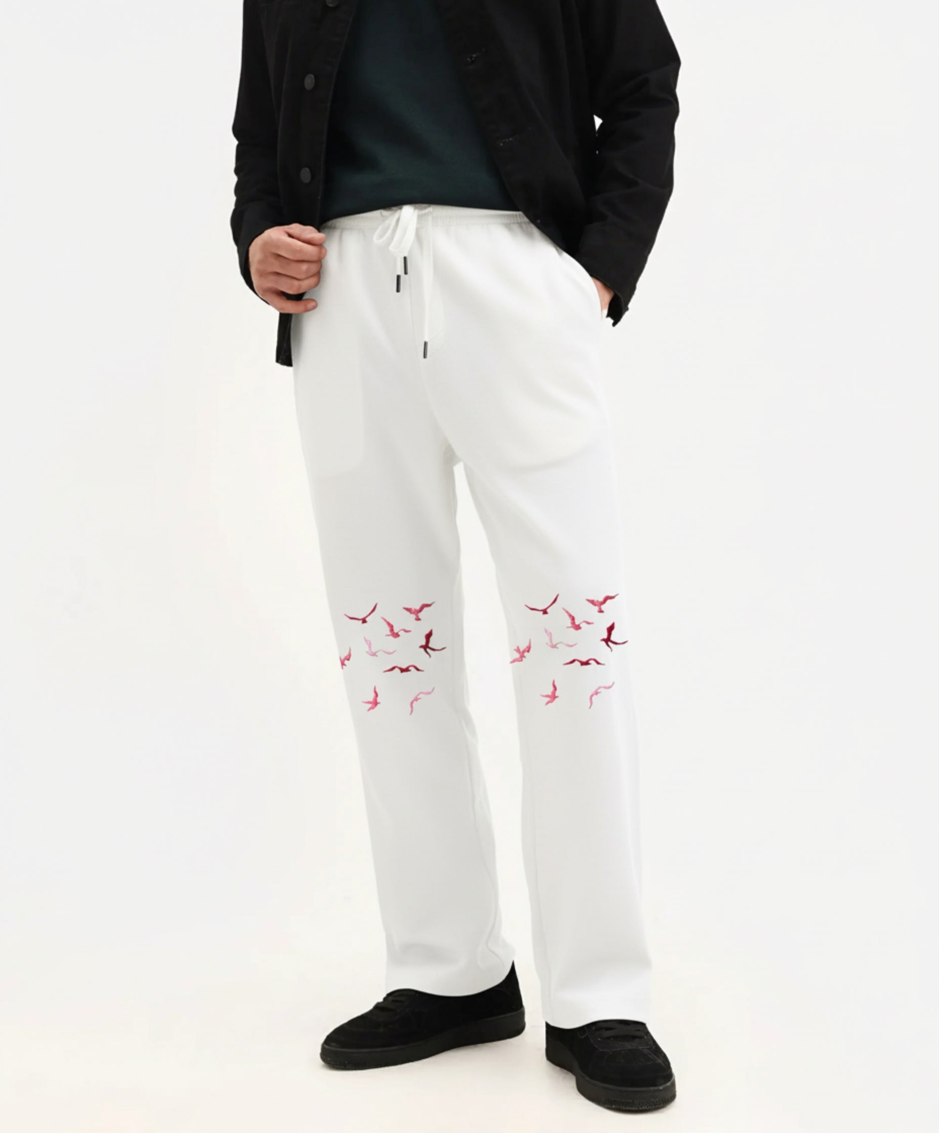 Flying Birds Embroidered Relaxed-Fit Trousers