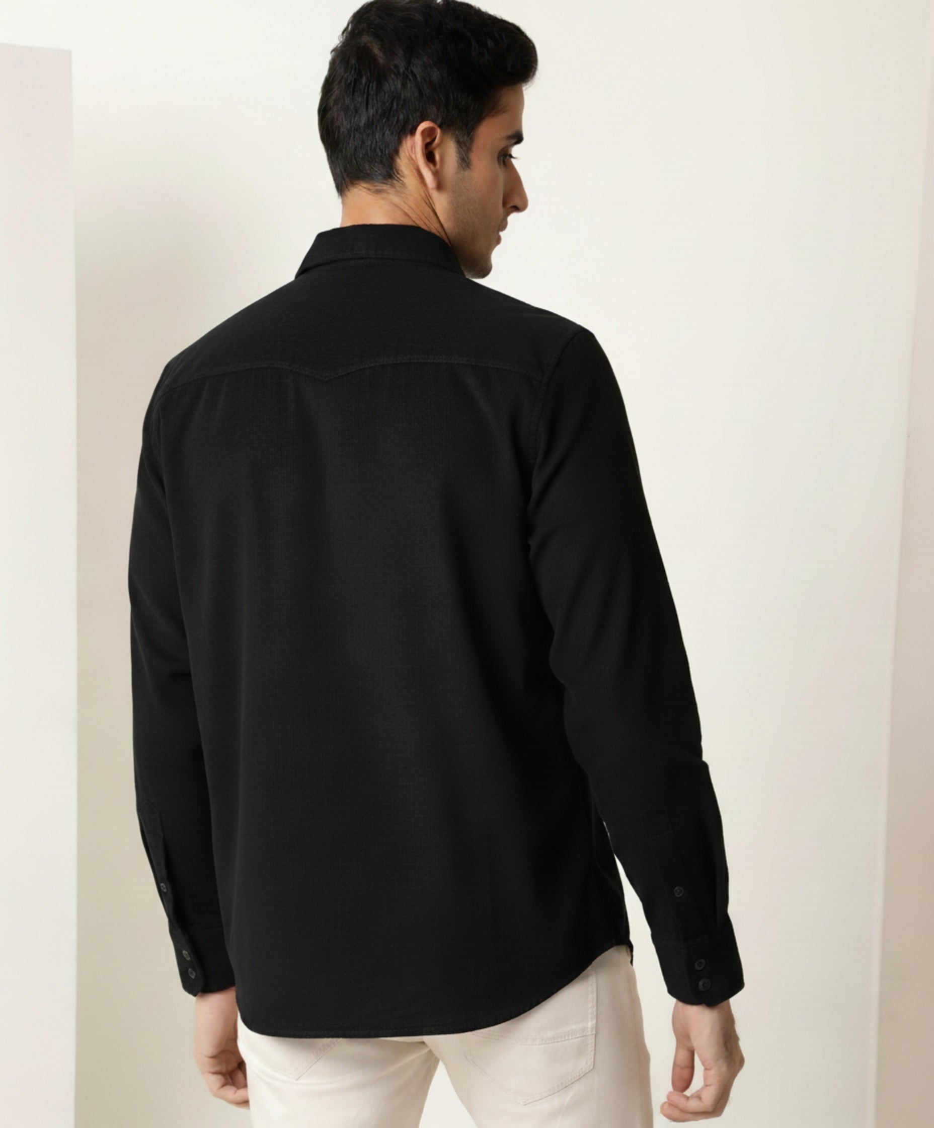 Men's Micro-Ribbed Streetwear Shirt with Pink Snake Embroidery