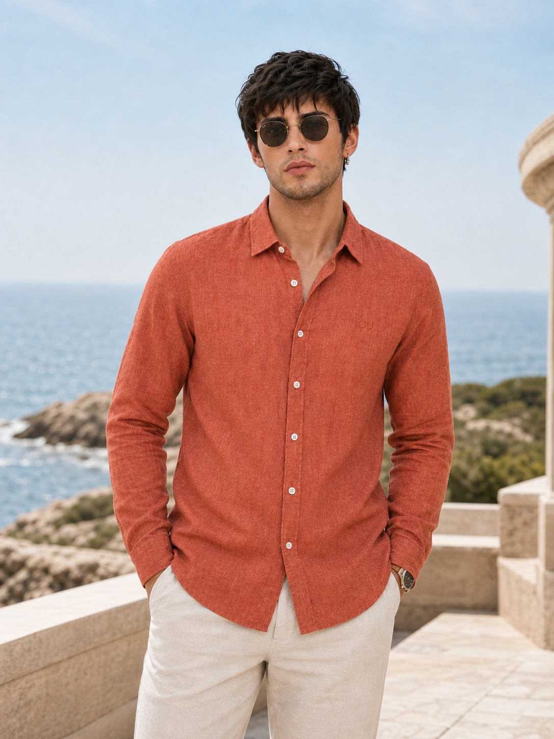 Rust Terracotta LYOLEN™ Linen Shirt | Unisex Premium Linen-Lyocell Blend | Classy Vouge