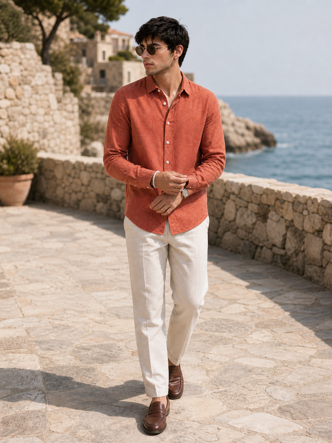 Rust Terracotta LYOLEN™ Linen Shirt | Unisex Premium Linen-Lyocell Blend | Classy Vouge