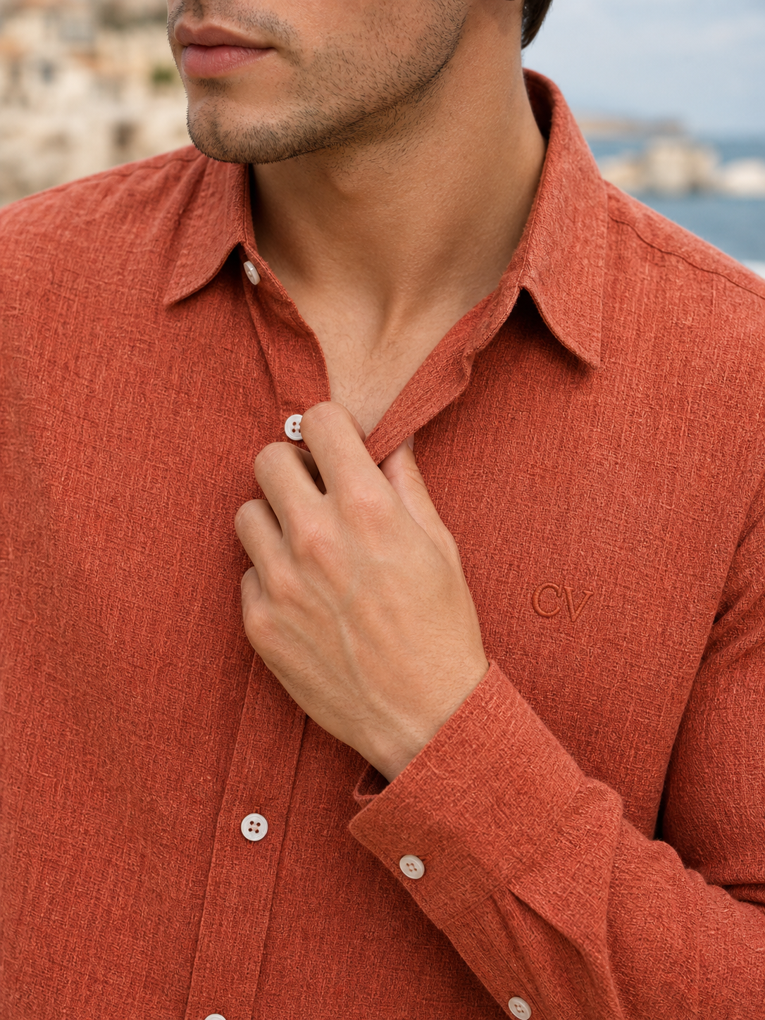 Rust Terracotta LYOLEN™ Linen Shirt | Unisex Premium Linen-Lyocell Blend | Classy Vouge